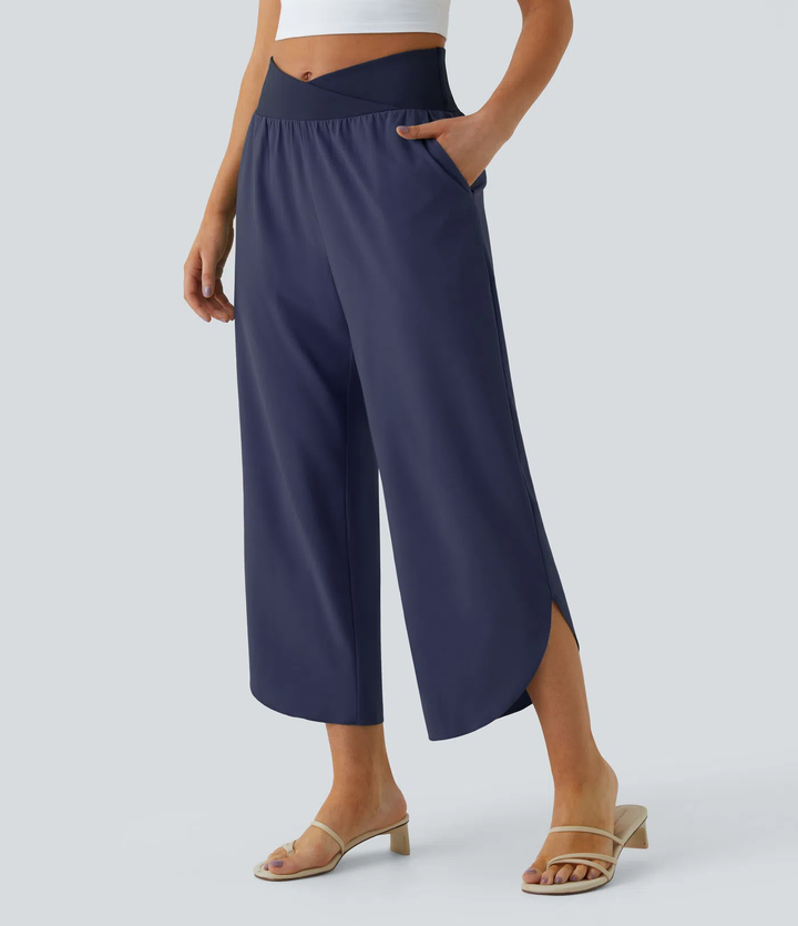 Carmela - Pantalons de Resort à Taille Haute, Croisés, avec Poches Latérales, à Séchage Rapide