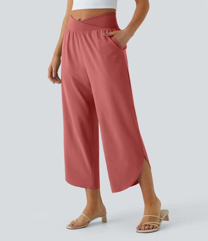 Carmela - Pantalons de Resort à Taille Haute, Croisés, avec Poches Latérales, à Séchage Rapide