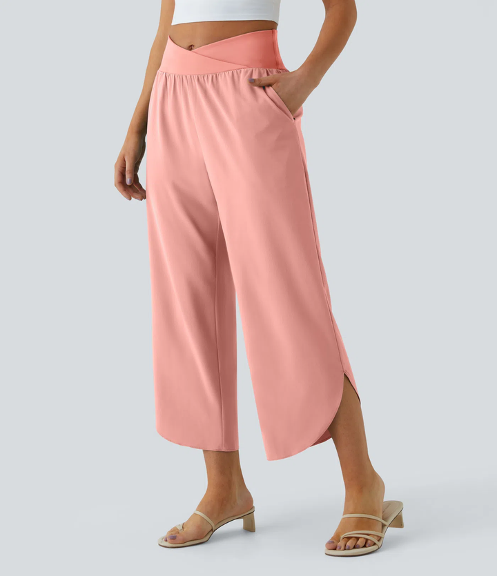 Carmela - Pantalons de Resort à Taille Haute, Croisés, avec Poches Latérales, à Séchage Rapide