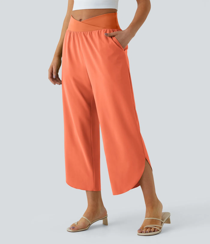 Carmela - Pantalons de Resort à Taille Haute, Croisés, avec Poches Latérales, à Séchage Rapide