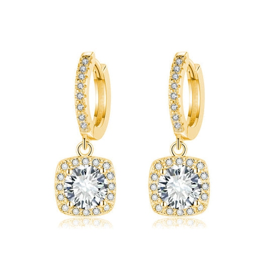 Boucles d'oreilles pendantes en moissanite carré Halo | Or