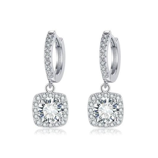 Boucles d'oreilles pendantes en moissanite en forme de carré | Or blanc