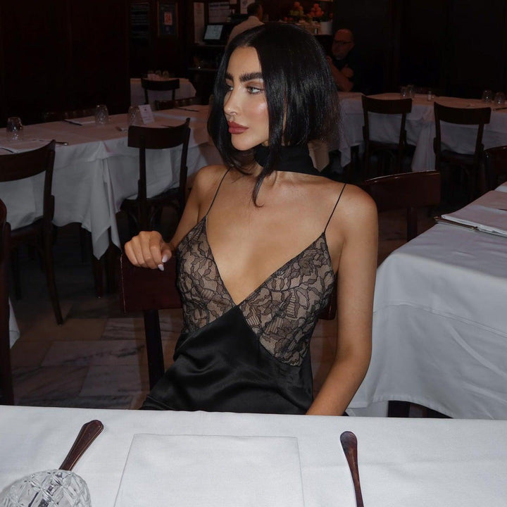 Anissa - Robe Maxi en Tulle avec Dentelle Découpée