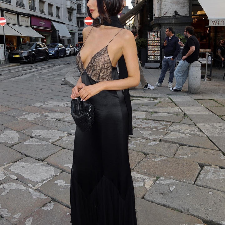 Anissa - Robe Maxi en Tulle avec Dentelle Découpée