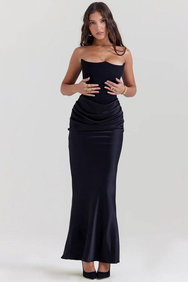 Victoria Noir | Robe Maxi Noire Sophistiquée