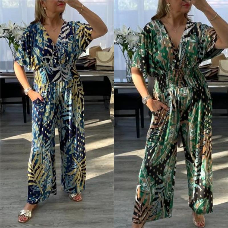 Natalia - Combinaison Imprimée Feuilles Tropicales