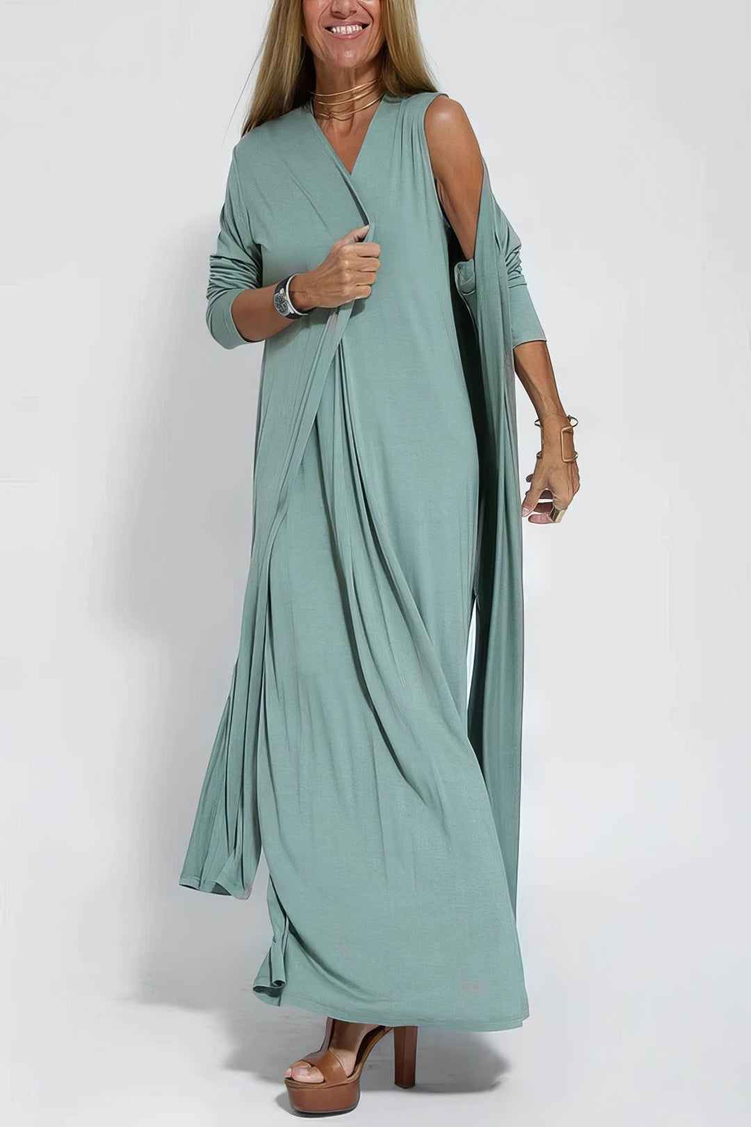 Elli | Robe longue élégante + cardigan assorti en CADEAU
